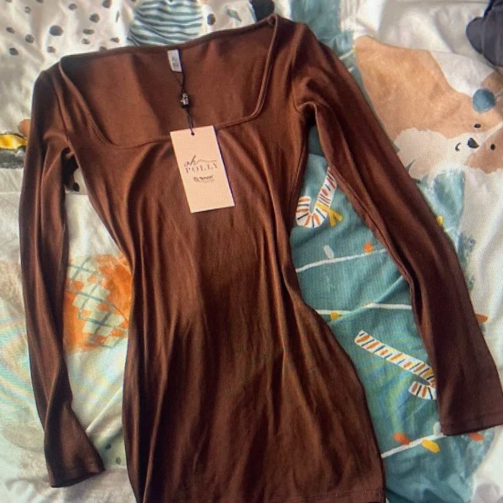 Polly Brown Long Sleeve Mini Dress